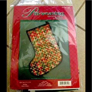 Stocking kit, pin-weaving, red/green/gold. Unopened.